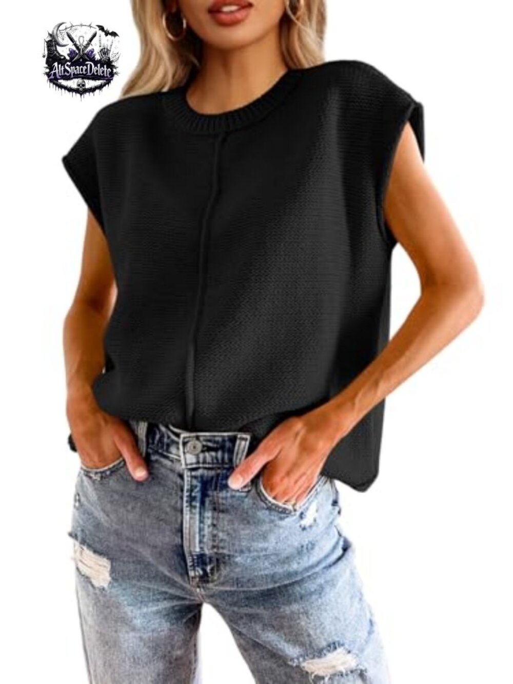 Womens Lightweight Cap Sleeve Sweater Vest Crewneck Pullover Knit Top